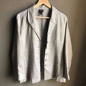 Eileen Fisher Linen Lightweight Button Front Jacket Blazer Size M Neutral